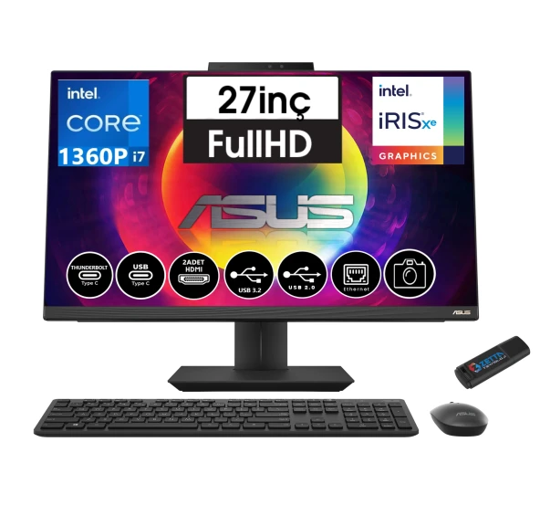 ASUS A5702WVAK-I7161TBB0D Intel® Core™ i7-1360P 32gb 4tb SSD Windows11Pro 27" FHD ALL IN ONE BİLGİSAYAR I7161TBB0D32+ZettaUsbBellek