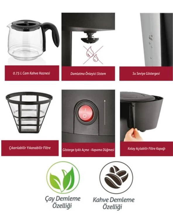 Sinbo Filtre Kahve Makinesi - Cam Demlik - SCM-2953S - Siyah - Resim 3