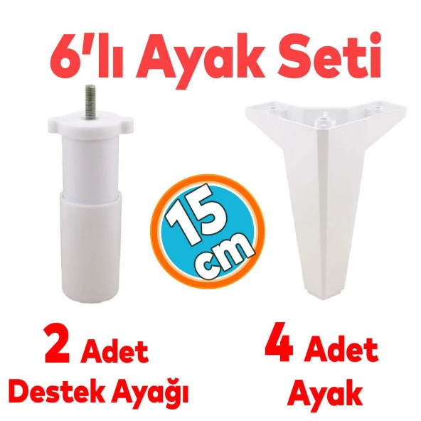 Mobilya TV Ünitesi Çekyat Koltuk Kanepe Yükseltici Destek Ayağı 15 cm Beyaz Baza Ayak 6'lı Set