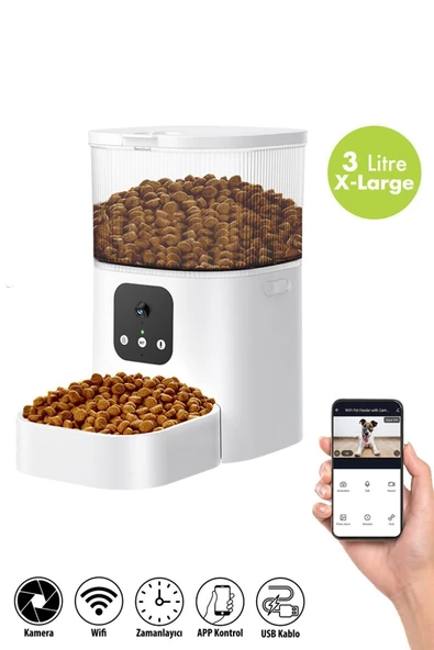 kiwi pets Kiwipets Evcil Hayvan Akıllı Kameralı Multifonksiyon Mama Kabı - Smart Pet Feeder Kpf-10570