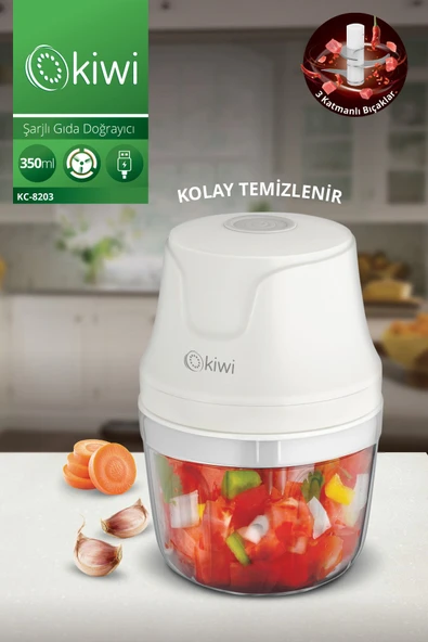 Kiwi Kc8203 3 Bıçaklı 350 ML Şarjlı Gıda Doğrayıcı Blender