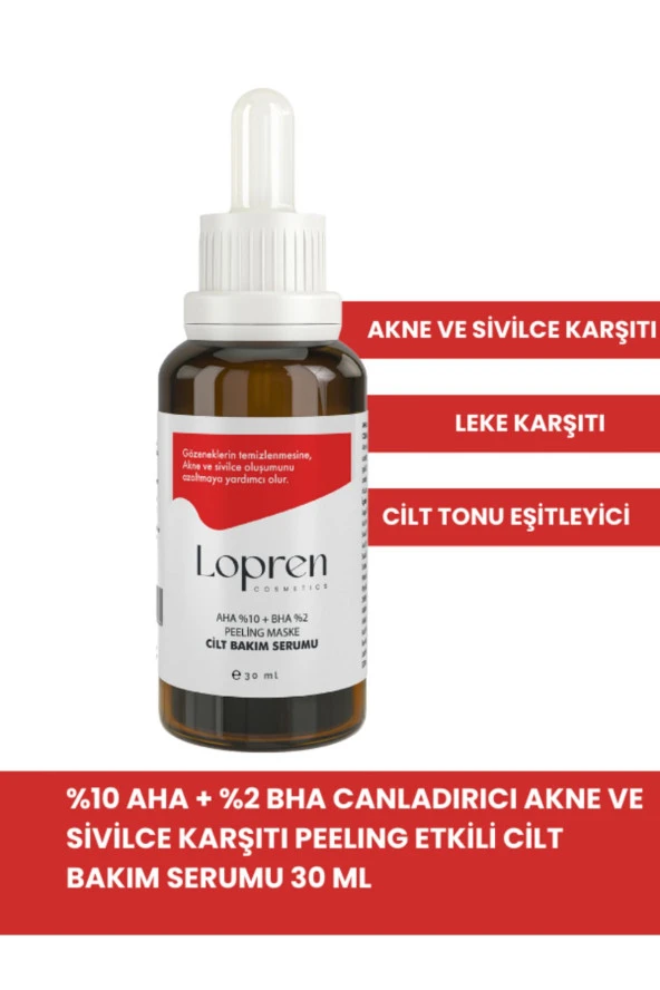 %10 Aha %2 Bha Canlandırıcı, Akne Ve Sivilce Karşıtı Peeling Etkili Cilt Bakım Serumu 30 ml