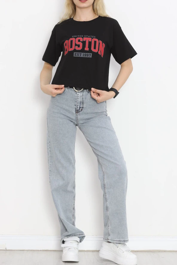 Baskılı Crop Tişört Siyah - 16473.1567. - Resim 6