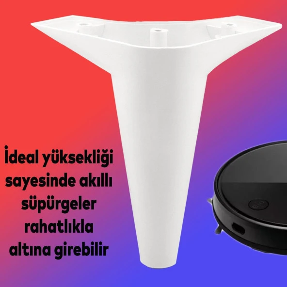 Mobilya Ayağı 12'li Set Robot Süpürge İçin Koltuk Kanepe Yükseltici Destek 15 cm Beyaz Baza Ayak - Resim 6