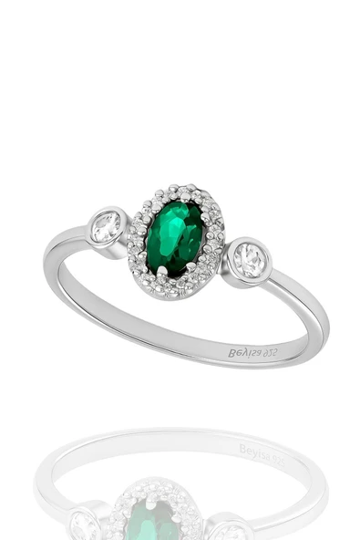 Minera Serisi Zirkon Yeşim Taşlı Oval Gümüş Kadın Yüzük