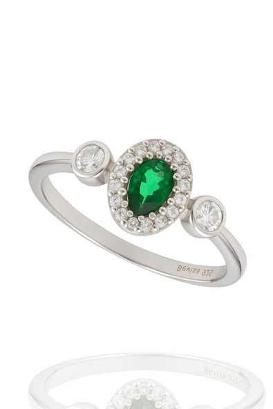 Minera Serisi Zirkon Yeşim Taşlı Oval Gümüş Kadın Yüzük - 3