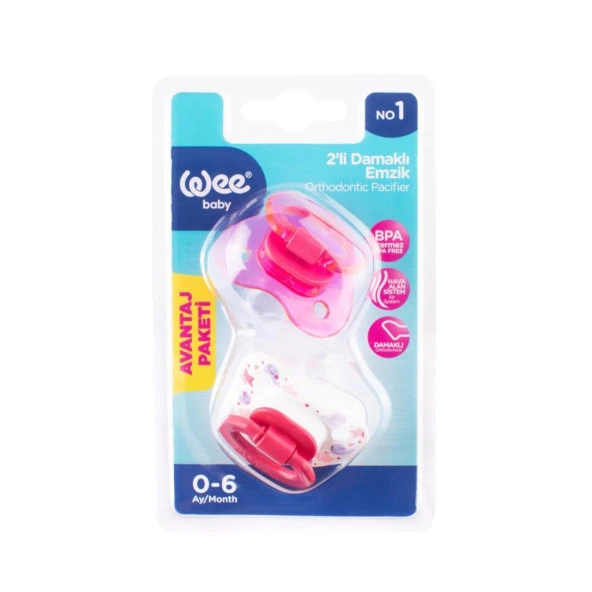 Wee Baby 2'Li Damaklı Emzik 6-18 Ay No: 2 - PEMBE