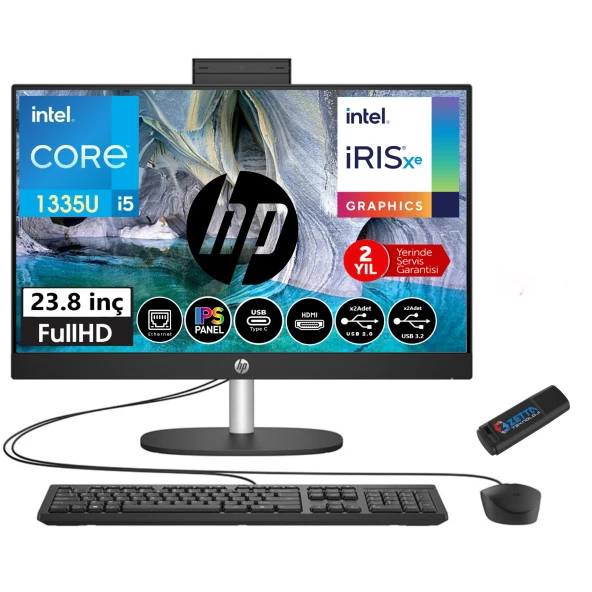 HP ProOne 240 G10 İntel Core i5 1335U 32GB RAM 256GB SSD 23.8 FHD IPS FREEDOS ALL IN ONE BİLGİSAYAR 88T2W5ES05+ZettaUsbBellek