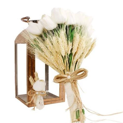 Nettenevime Gelin Çiçeği Yapay Çiçek Beyaz Islak Lale Lale Ve Krem Başak Kuru Çiçek Dalları Gelin Buketi