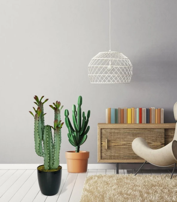 Nettenevime Yapay Çiçek Kaktüs Ağacı 4kollu Kızıl Yapraklı 70*22cm 4027 - Resim 7