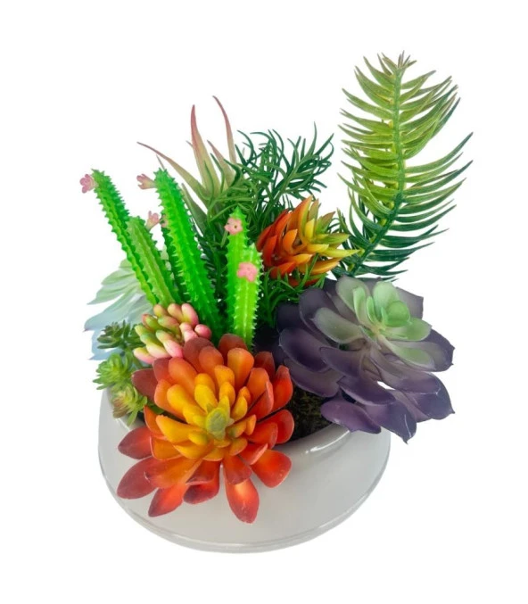 Nettenevime Yapay Çiçek Kaktüs Sukulent Aranjmanı Mokka Renk Plastik Saksıda 10 adet Karışık Model Skulent - 3