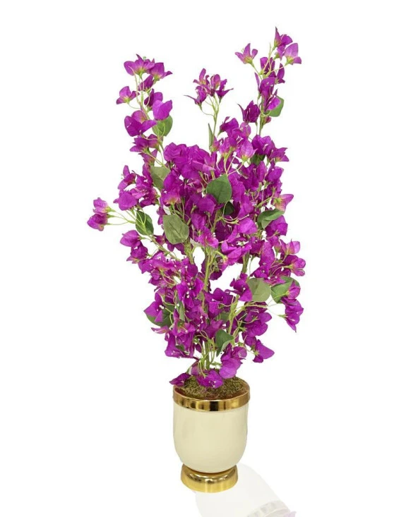 Nettenevime Yapay Çiçek Begonvil Çiçeği Metal Krem Gold Renk Vazoda Salon Çiçeği