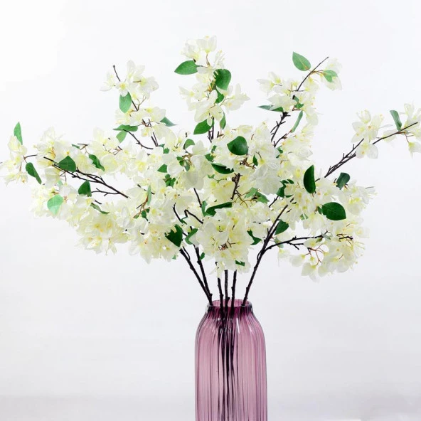 Nettenevime Yapay Çiçek Begonvil Çiçeği BEYAZ 80cm Tek Dal Bodrum Çiçeği  Sarkan Çiçek