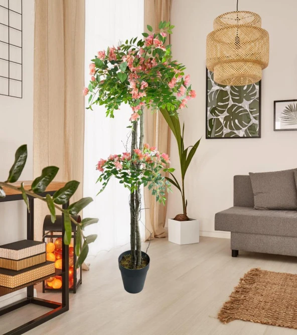 Nettenevime Yapay Ağaç Pembe Begonvil Ağacı 2Gövdeli Doğal Salex Dallar 2katlı 180cm - Resim 2