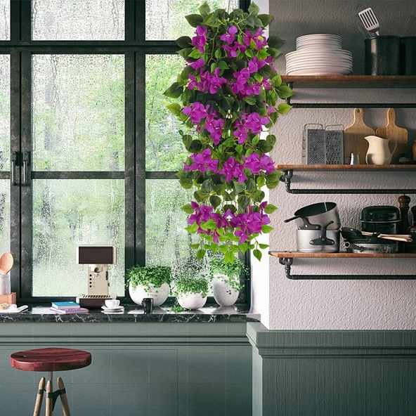 Yapay Çiçek Mor Begonvil Çiçeği 9 Dallı 100cm Sarkan Çiçek - 4