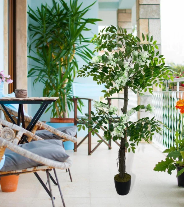 Nettenevime Yapay Ağaç Beyaz Begonvil Ağacı 130cm Doğal Salex Dallı - Resim 2