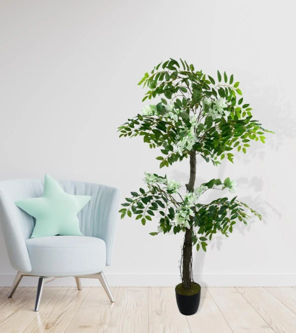 Nettenevime Yapay Ağaç Beyaz Begonvil Ağacı 130cm Doğal Salex Dallı - Resim 6