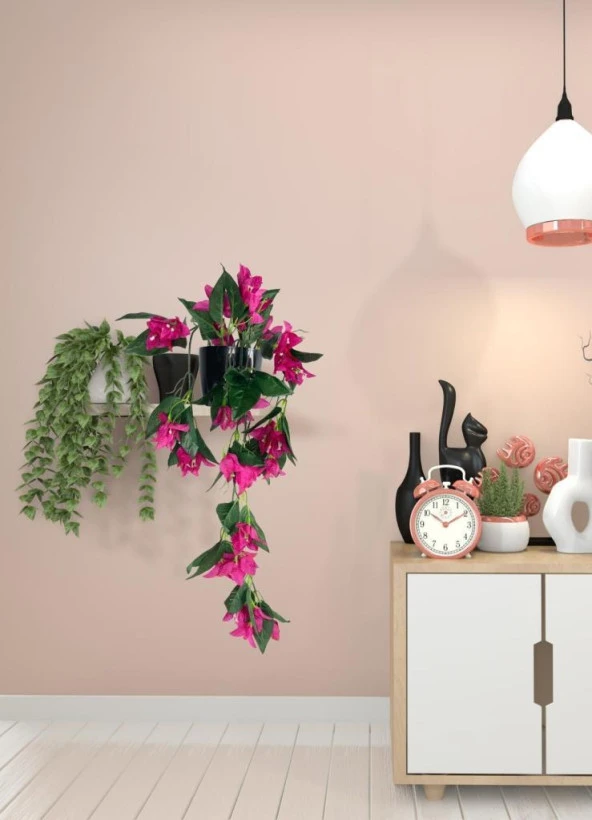 Yapay Çiçek Saksıda Sarkan Begonvil Fuşya 3 Dal Bodrum Çiçeği 60*23cm - 5