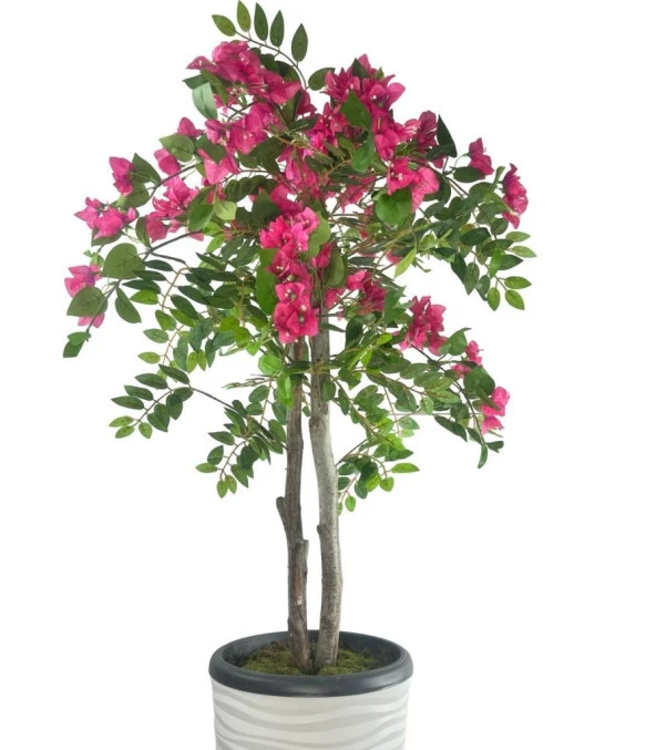 Nettenevime Yapay Ağaç Begonvil Ağacı Fuşya Bodrum Çiçeği Beyaz Kumsal Vazoda 150cm - 8