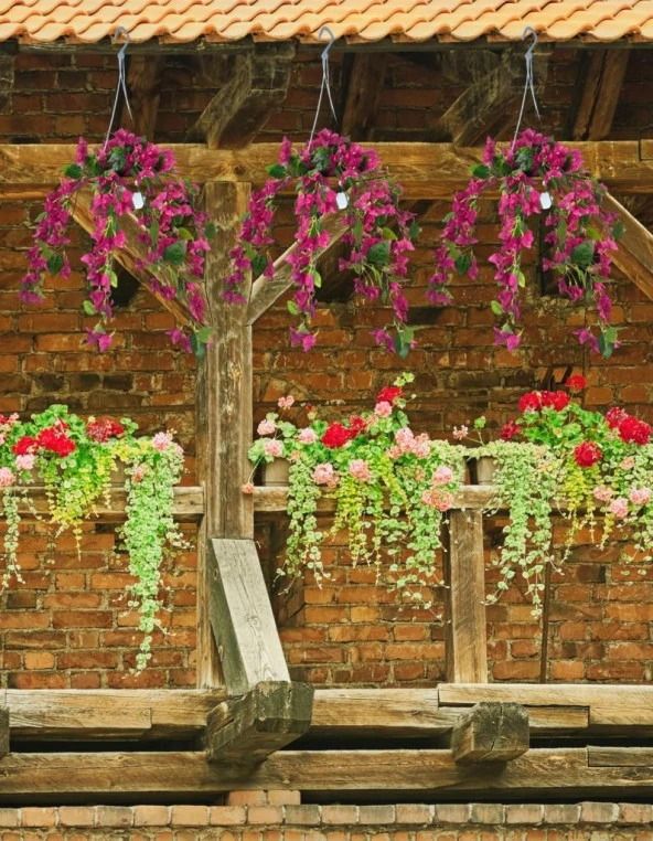 Nettenevime Yapay Çiçek Begonvil Fuşya Pembe Sarkaç Askılı Saksıda Balkon Çiçeği Çiçek Sepeti - 3