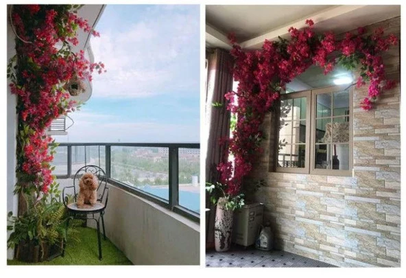 Nettenevime Yapay Çiçek Fuşya Begonvil Çiçeği 8Dallı 70cm Sarkan Çiçek - Resim 8