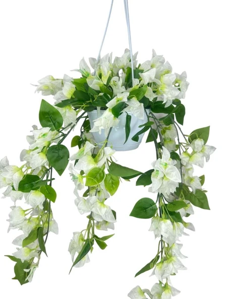 Nettenevime Yapay Çiçek Begonvil Beyaz Sarkaç Askılı Saksıda Balkon Çiçeği Çiçek Sepeti - Resim 2
