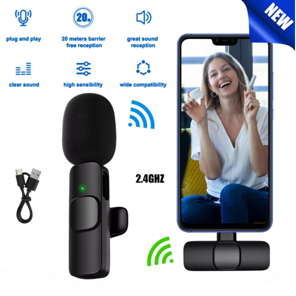 Android Ve İOS Telefon Uyumlu Mikrofon  Youtuber, Tiktok, Skype  Kablosuz Yaka Mikrofonu - 2