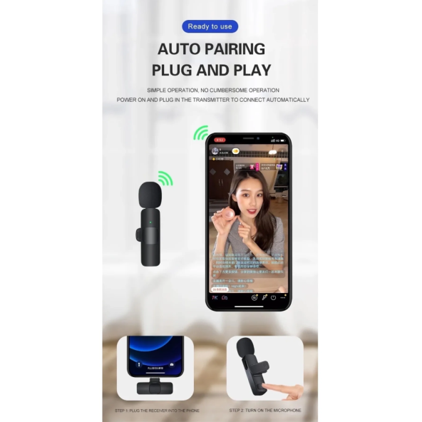 Android Ve İOS Telefon Uyumlu Mikrofon  Youtuber, Tiktok, Skype  Kablosuz Yaka Mikrofonu - 5