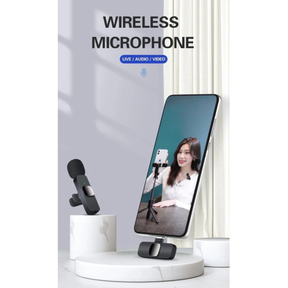 Android Ve İOS Telefon Uyumlu Mikrofon  Youtuber, Tiktok, Skype  Kablosuz Yaka Mikrofonu - 6
