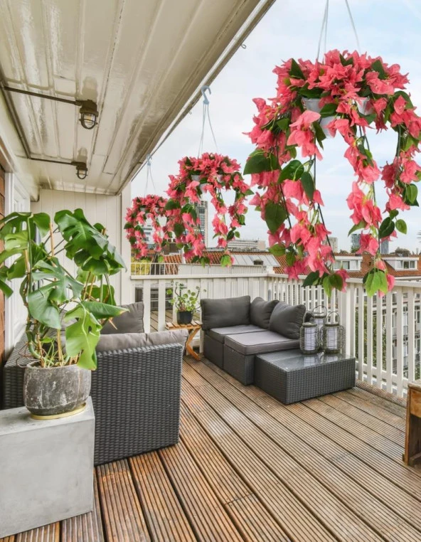 Nettenevime Yapay Çiçek Begonvil Pembe Sarkaç Askılı Saksıda Balkon Çiçeği Çiçek Sepeti - Resim 3