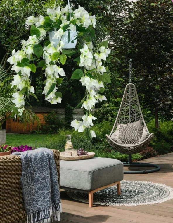 Nettenevime Yapay Çiçek Begonvil Beyaz Sarkaç Askılı Saksıda Balkon Çiçeği Çiçek Sepeti - Resim 4