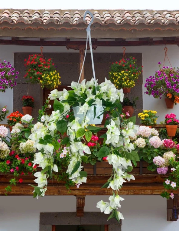 Nettenevime Yapay Çiçek Begonvil Beyaz Sarkaç Askılı Saksıda Balkon Çiçeği Çiçek Sepeti - Resim 5