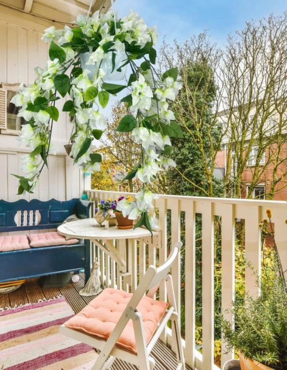 Nettenevime Yapay Çiçek Begonvil Beyaz Sarkaç Askılı Saksıda Balkon Çiçeği Çiçek Sepeti - Resim 6