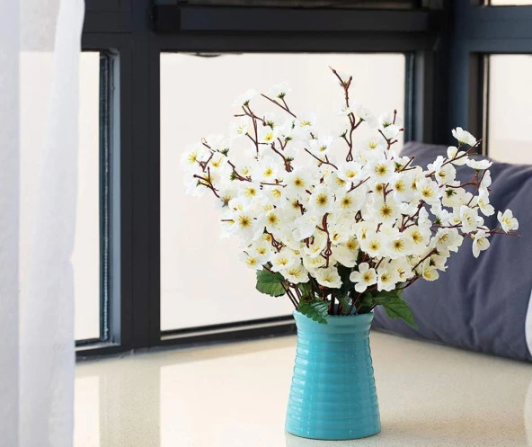 Yapay Çiçek Bahardalı Japon Kiraz Çiçeği 9 Dallı 35cm Beyaz 3 Demet - 9