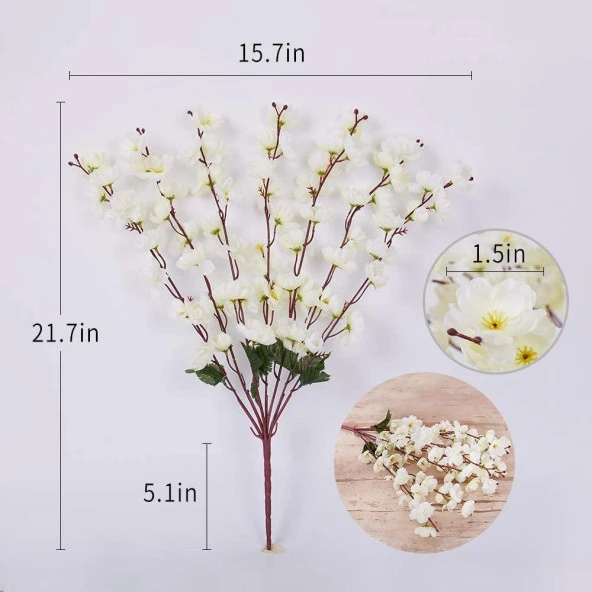 Nettenevime Nettenevime Yapay Çiçek Bahardalı Japon Kiraz Çiçeği 9 Dallı 40cm Beyaz - Resim 8