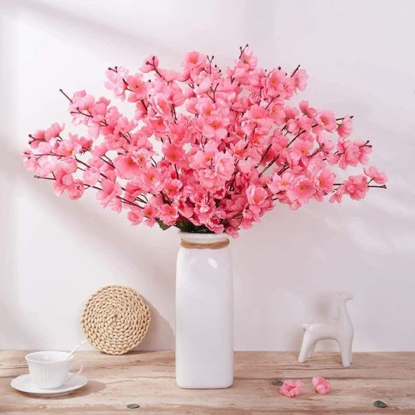Nettenevime Yapay Çiçek Bahardalı Japon Kiraz Çiçeği 9 Dallı 40cm Pambe Açık - Resim 4