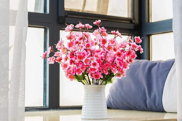 Nettenevime Yapay Çiçek Bahardalı Japon Kiraz Çiçeği 9 Dallı 40cm Pambe Açık - Resim 7