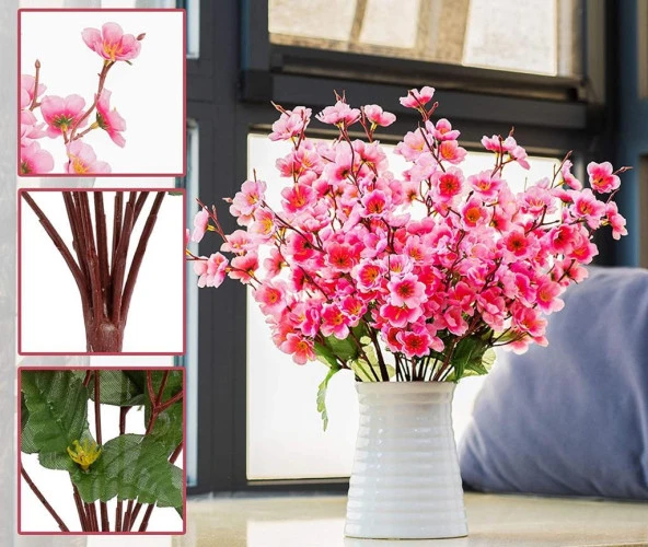 Nettenevime Yapay Çiçek Bahardalı Japon Kiraz Çiçeği 9 Dallı 40cm Pambe Açık - Resim 11