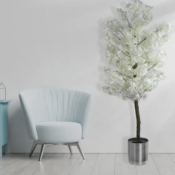 Nettenevime Yapay Ağaç Japon Kiraz Çiçeği Bahardalı Ağacı Gür Yapraklı Beyaz 170cm - Resim 2