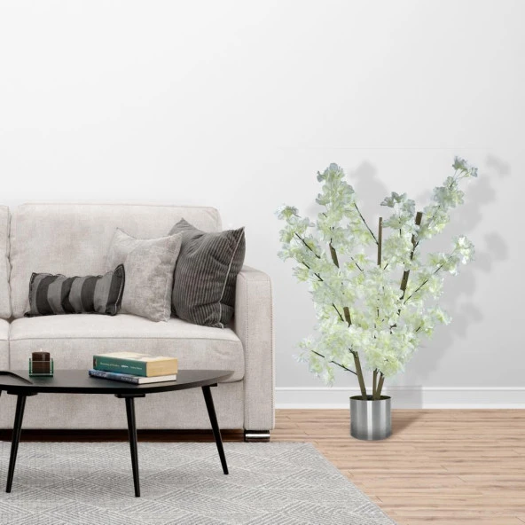 Nettenevime Yapay Ağaç Bambu Dalında Beyaz Bahardalı Ağacı 80 cm Ağacı Japon Kiraz Çiçeği - Resim 2