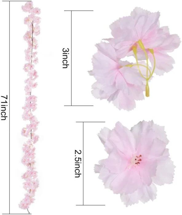 Nettenevime Yapay Çiçek Bahardalı 180cm Dolanabilen Model Japon Kiraz Çiçeği Pembe Açık - Resim 7