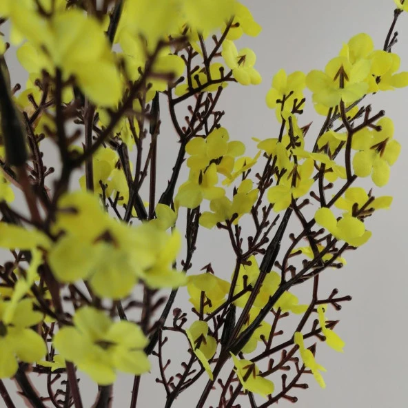 Nettenevime Yapay Çiçek Ahşap Kütük Saksılı Sarı Mineli Bahardalı Dilek Ağacı Dekoratif Çiçek - Resim 3