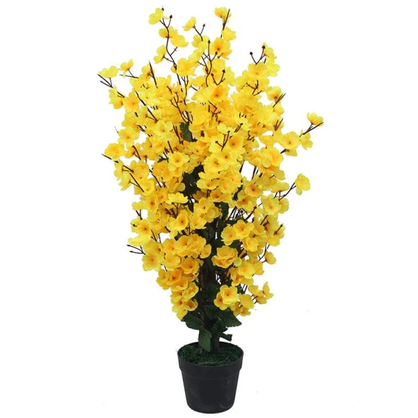 Nettenevime Yapay Ağaç Sarı Bahardalı Ağacı Japon Kiraz Çiçeği Sakura Çiçeği 80x35cm Siyah Plastik Saksılı ürün görseli 1