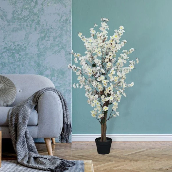 Nettenevime Yapay Ağaç Beyaz Japon Kiraz Çiçeği Bahardalı Ağacı Sakura Çiçeği Çalılı 150cm - Resim 2