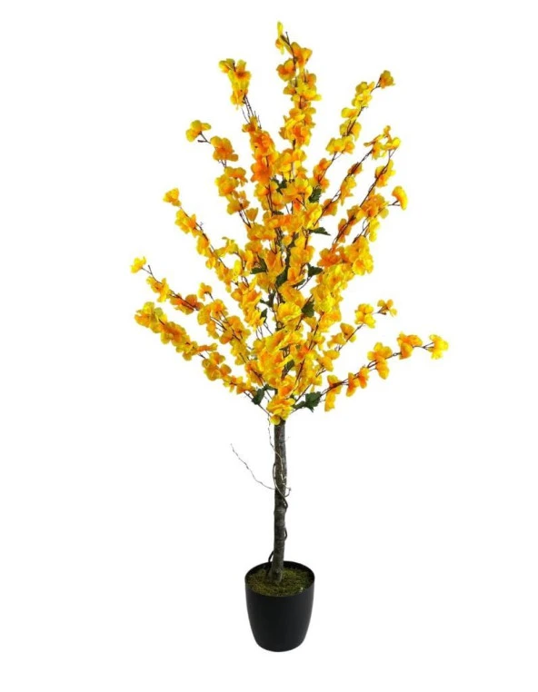 Nettenevime Yapay Ağaç Bahardalı Ağacı Sarı Japon Kiraz Çiçeği Sakura Çiçeği 127x70cm Siyah Plastik Saksılı ürün görseli