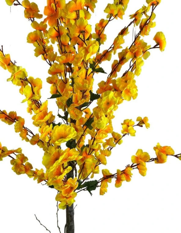 Nettenevime Yapay Ağaç Bahardalı Ağacı Sarı Japon Kiraz Çiçeği Sakura Çiçeği 127x70cm Siyah Plastik Saksılı - Resim 2