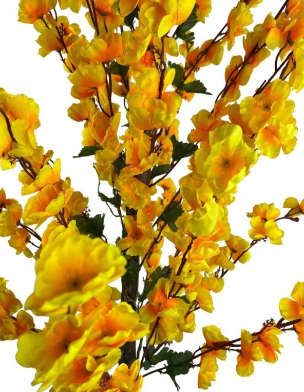 Nettenevime Yapay Ağaç Bahardalı Ağacı Sarı Japon Kiraz Çiçeği Sakura Çiçeği 127x70cm Siyah Plastik Saksılı - Resim 4