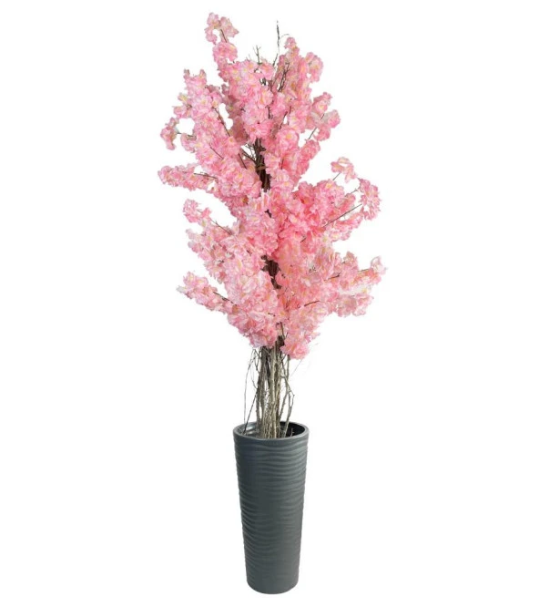 Nettenevime Yapay Ağaç Pembe Sakura Bahardalı Ağacı Siyah Uzun Kumsal Vazoda 200cm