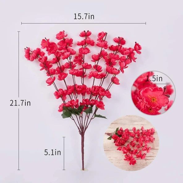 Nettenevime Yapay Çiçek Bahardalı Japon Kiraz Çiçeği 7 Dallı 57cm Fuşya - Resim 3