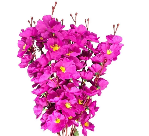 Nettenevime Yapay Çiçek Bahardalı Japon Kiraz Çiçeği 7 Dallı 57cm Mor - 5